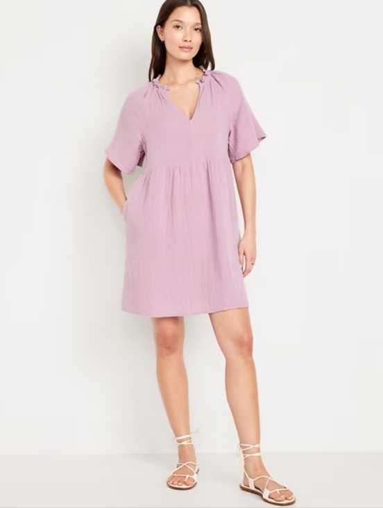 Old Navy Dresses & Skirts - New Old Navy Split-Neck Crinkle Gauze Mini Swing Dress In Rose Dawn Size 2X